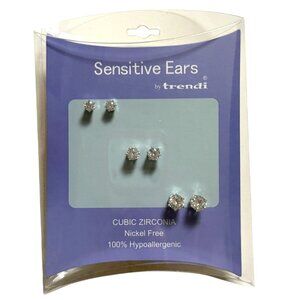 Sensitve Ears By Trendi Silver Cubic Zirconia Trio set-HypoAllergenic-New